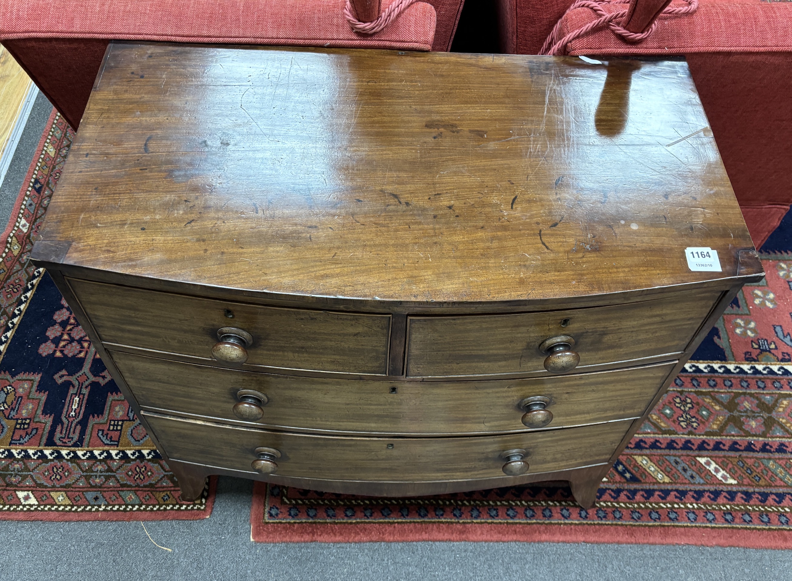 A Regency mahogany bowfront four drawer chest, width 91cm, depth 47cm, height 87cm